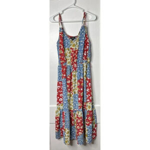 Suzanne Betro Maxi Dress Womens Sz L Patchwork Pattern Floral Mulitcolor Strappy